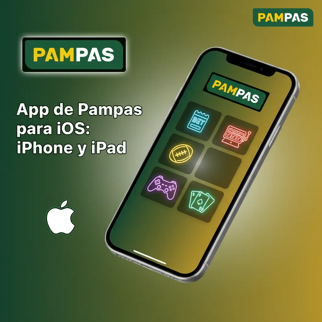 App de Pampas para iOS en iPhone y iPad: apuestas en vivo y casino; gratis, ligera, iOS 12+, 150 MB, instala rápido y táctil.