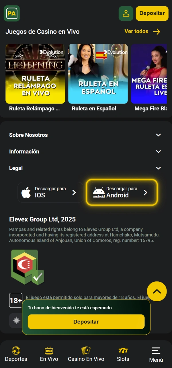 Encuentra el botón APK de Pampas Argentina para Android.