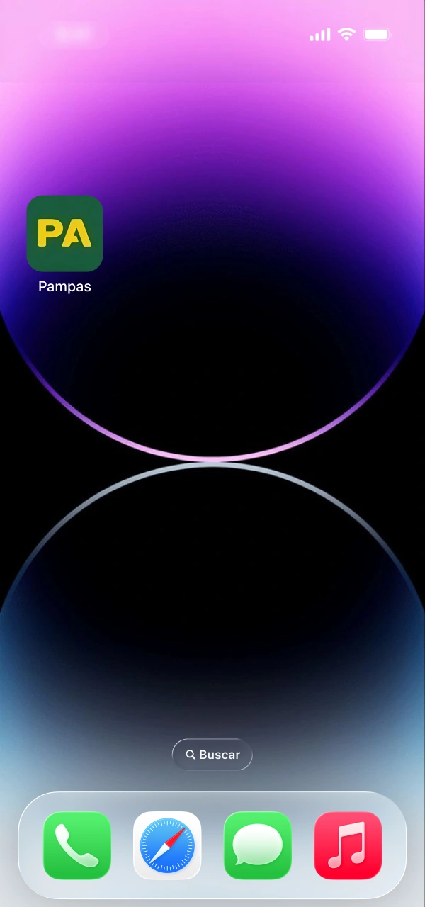 Abra la aplicación oficial de Pampas Argentina y toque Registro.