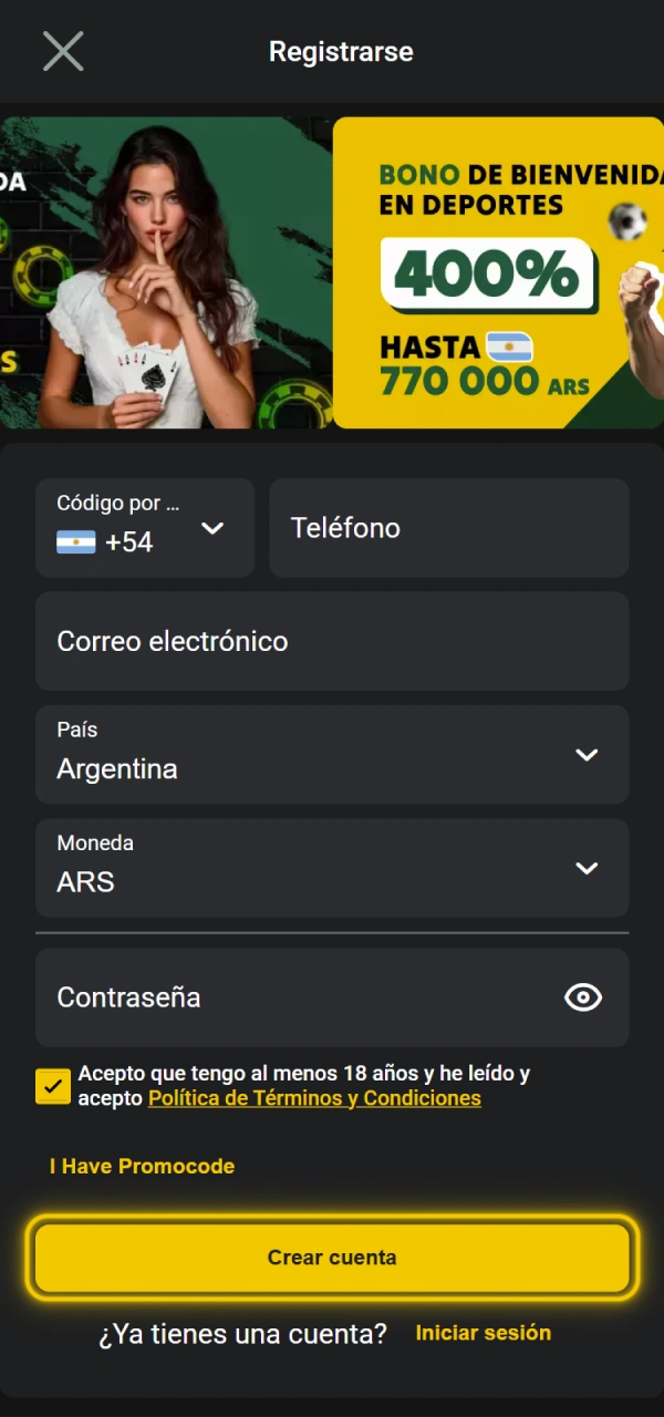 Confirme el código de registro en la aplicación Pampas Argentina.