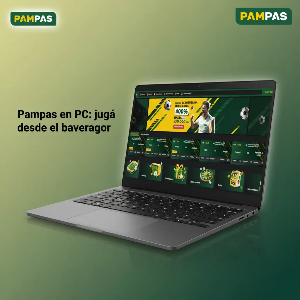 PC con el sitio de Pampas en el navegador; sin app para Windows/macOS. Acceso a pagos, soporte y promos.