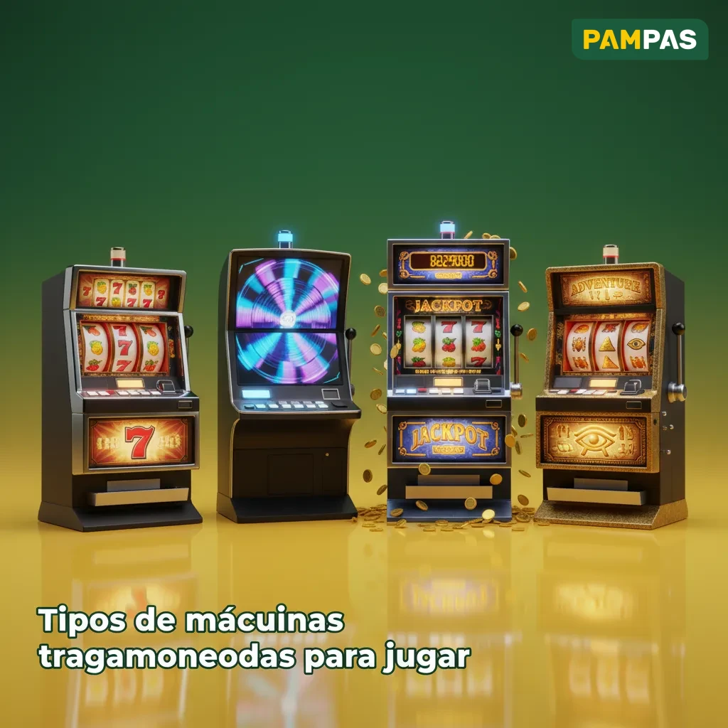 Infografía con tipos de tragamonedas: 3 rodillos, video 5+, Megaways, Cluster, 243/1024 ways, jackpots y compra de bono.