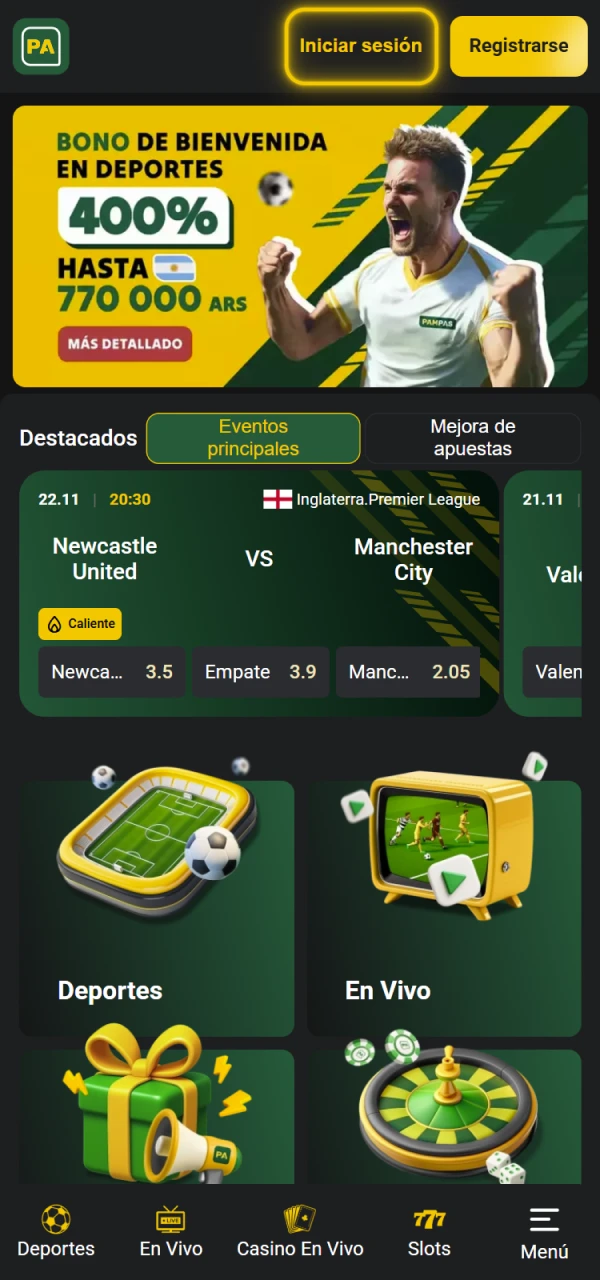 Haga clic en Iniciar sesión en Pampas Argentina.