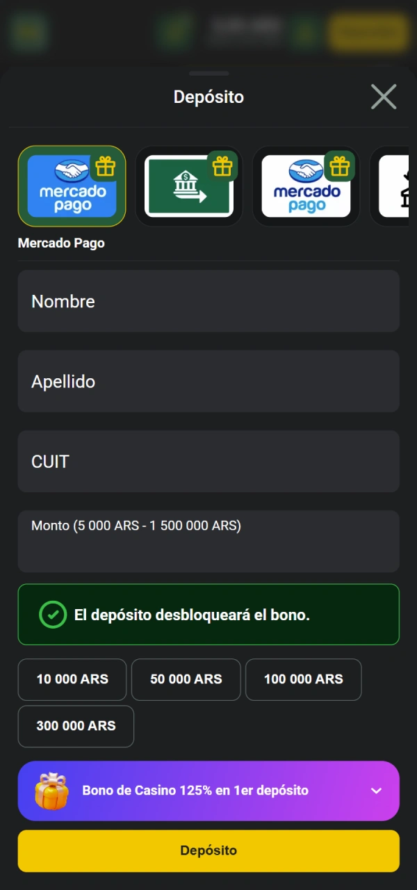 Haga un depósito para jugar en Pampas Casino Argentina.