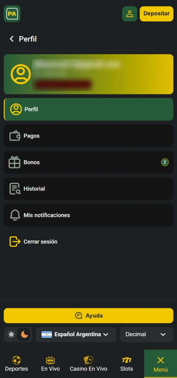 Ajuste sus preferencias de Pampas Argentina después del registro.