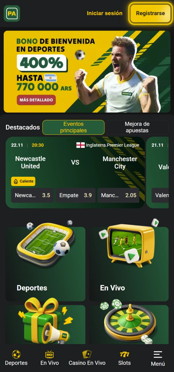 Haga clic en el botón registrarse en Pampas Argentina.