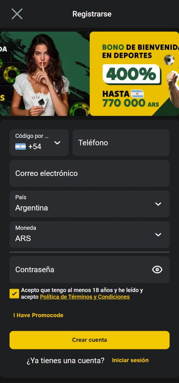 Elija su método de registro en Pampas Argentina.