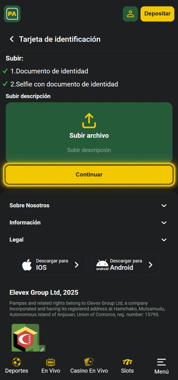 Espere la confirmación de su verificación de Pampas Argentina.
