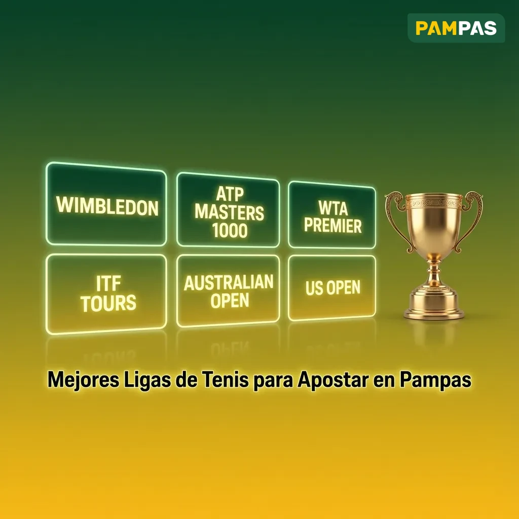 Tennis betting options including Grand Slams, ATP Masters 1000, WTA 1000, and Challenger Tour tournaments on Pampas platform