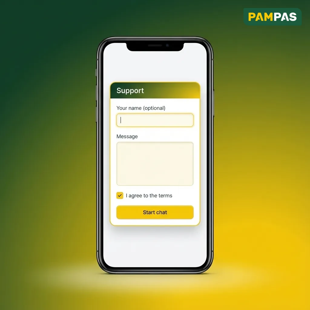 Person logging into Pampas mobile app on iOS device with username and password fields visible on screen