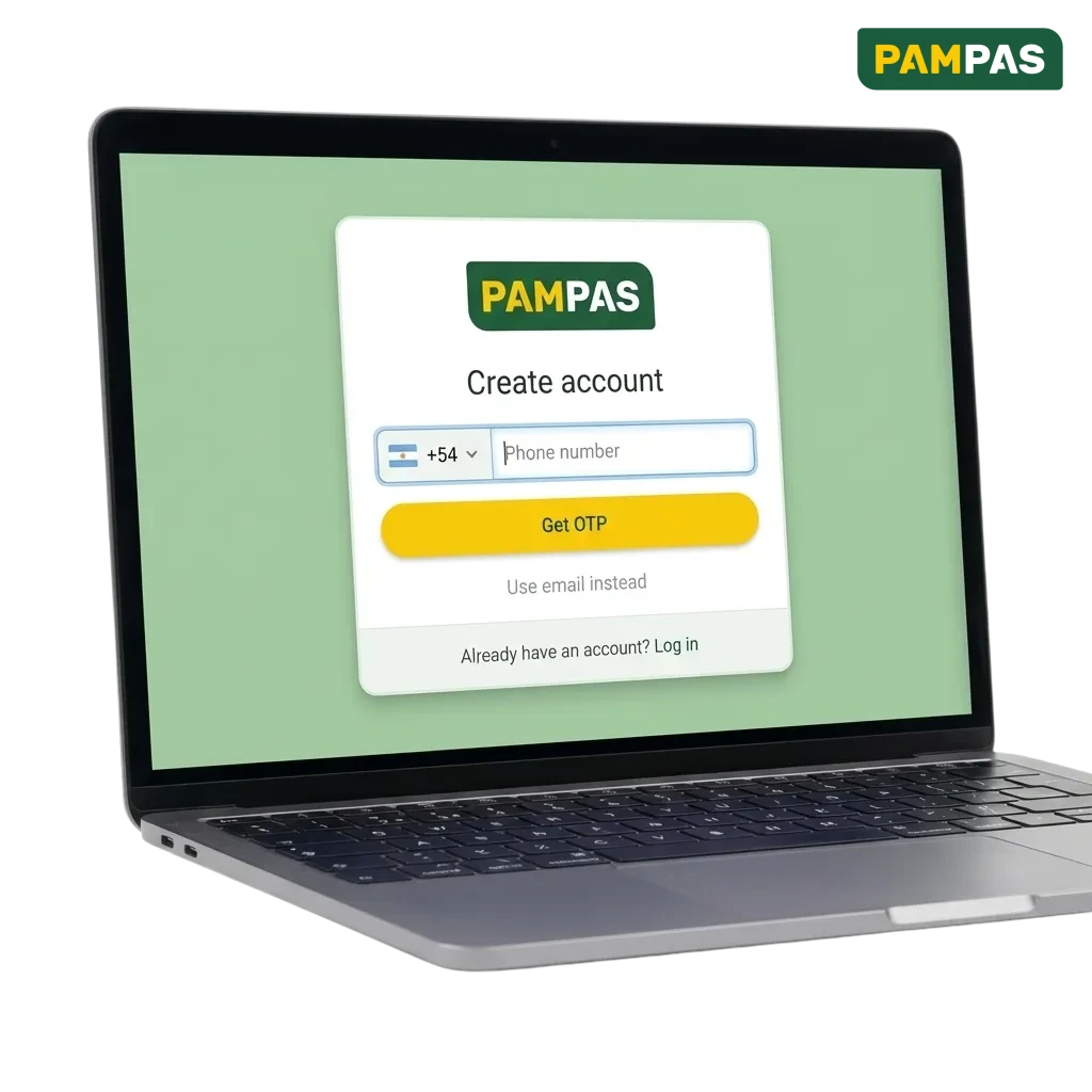 Pantalla de registro de Pampas Argentina mostrando opciones de inscripción para casino online y apuestas deportivas