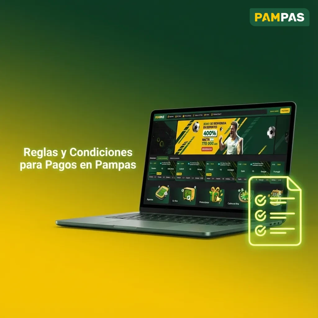 Payment rules for Pampas platform showing verification, withdrawal limits, and processing conditions for users